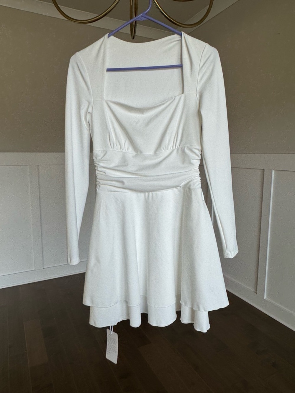 White Long-Sleeve Square Neck Dress